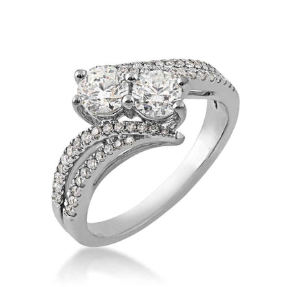 2BeLoved 1-1/5 ct. tw. Round 2-Stone Diamond Ring in 14K White Gold front view