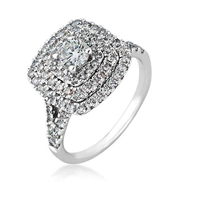1-1/2 ct. tw. Round Brilliant Triple Halo Engagement Ring with Split-Shank Accented Band in 14K White Gold close-up detail
