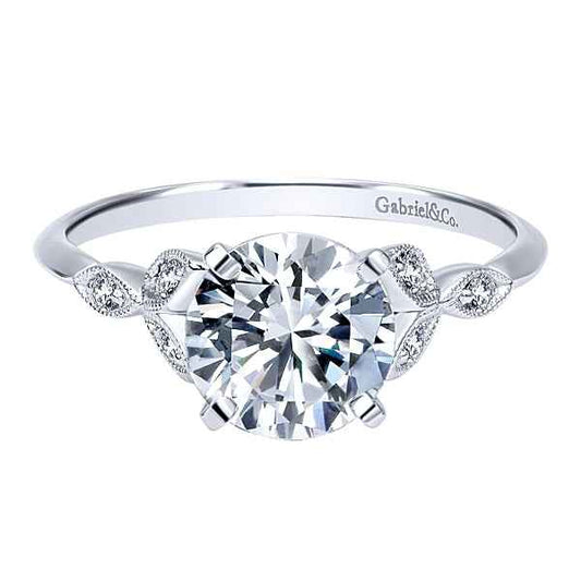 Gabriel & Co. .08 ct. Diamond Round Semi-Mount Engagement Ring with Milgrain Detailing in 14K White Gold
