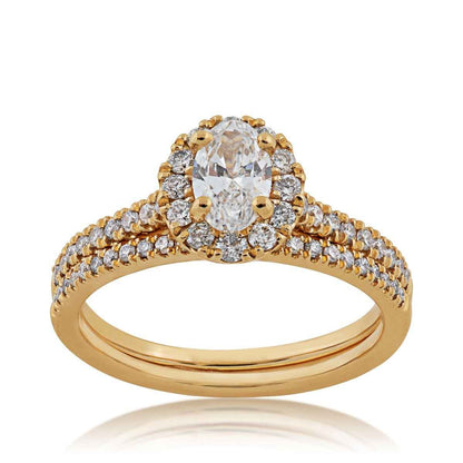 Natural 1 ct. tw. Oval Halo Diamond Wedding Set in 14K Yellow Gold