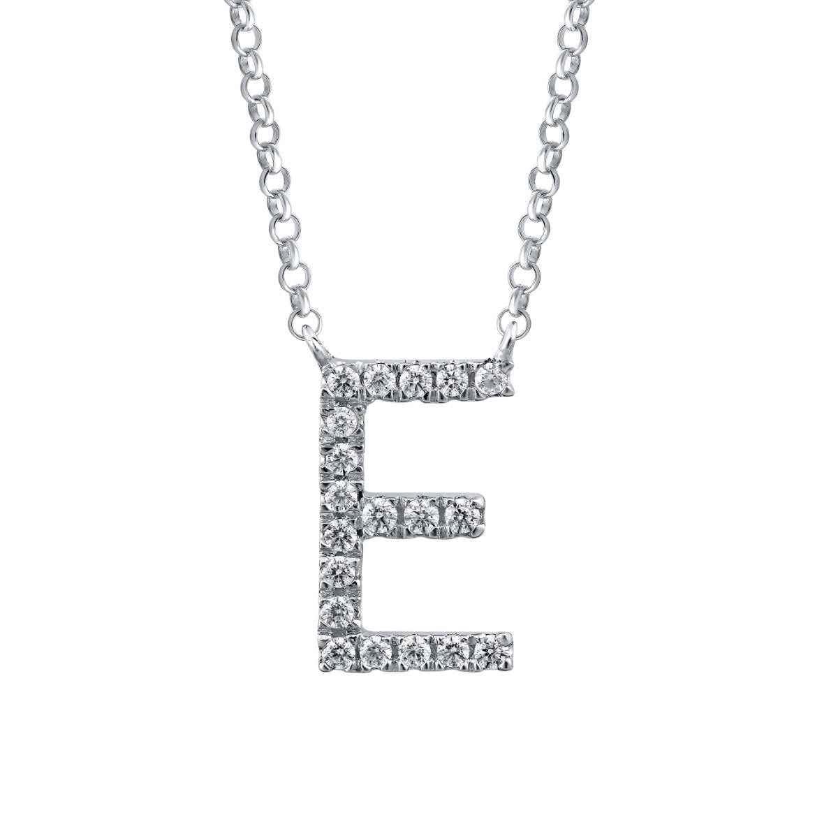 1/10 ct. tw. Diamond Letter E 10mm Pendant in 10K White Gold