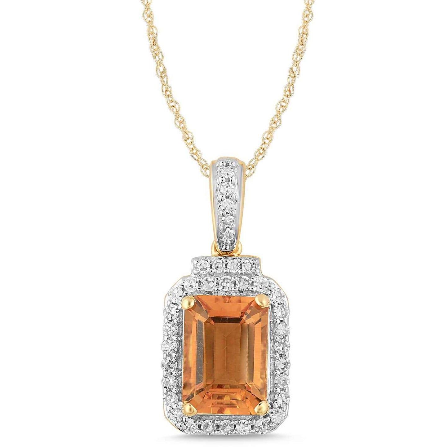 Emerald Cut Citrine and 1/5 ct. tw. Diamond Halo Pendant in 10K Yellow Gold