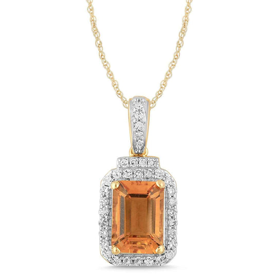 Emerald Cut Citrine and 1/5 ct. tw. Diamond Halo Pendant in 10K Yellow Gold