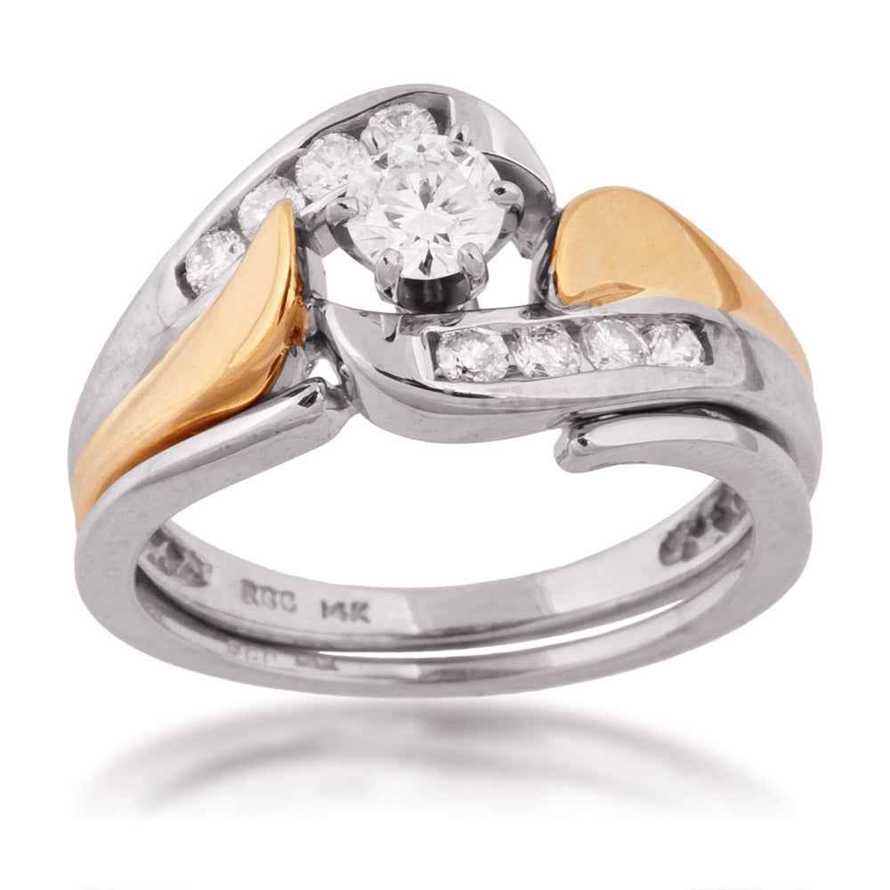 Natural 1/2 ct. tw. Round Brilliant Diamond Wedding Set in 14K White & Yellow Gold