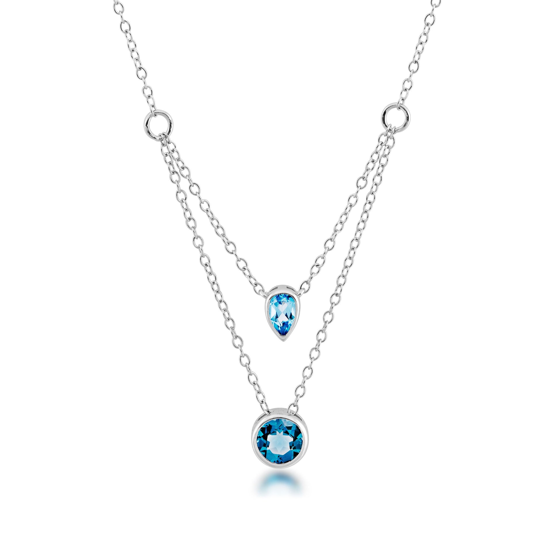 Swiss Blue and London Blue Topaz Layered Necklace in Sterling Silver