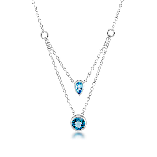 Swiss Blue and London Blue Topaz Layered Necklace in Sterling Silver
