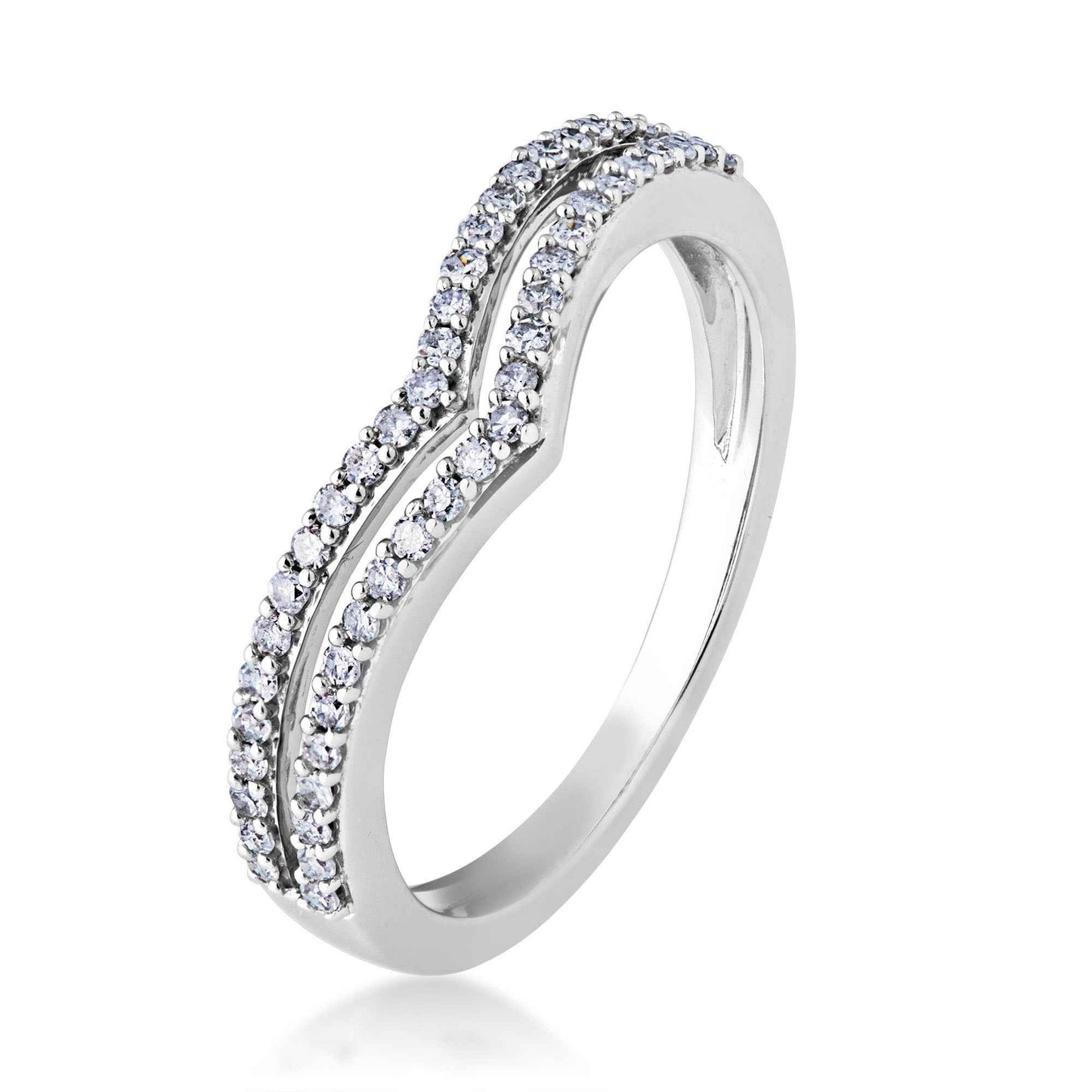 Perfect Match 1/4 ct. tw. Chevron Style Diamond Stackable Anniversary Band in 10K White Gold front view