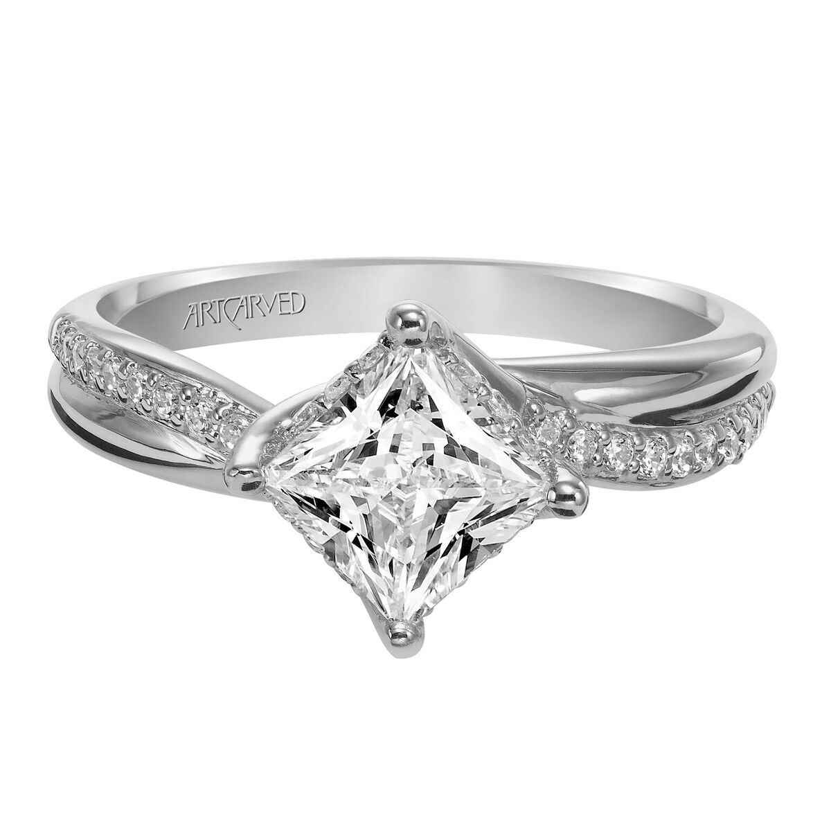 Artcarved Contemporary 1/6 ct. tw. Princess Cut Semi-Mount Diamond Engagement Ring in 14K White Gold