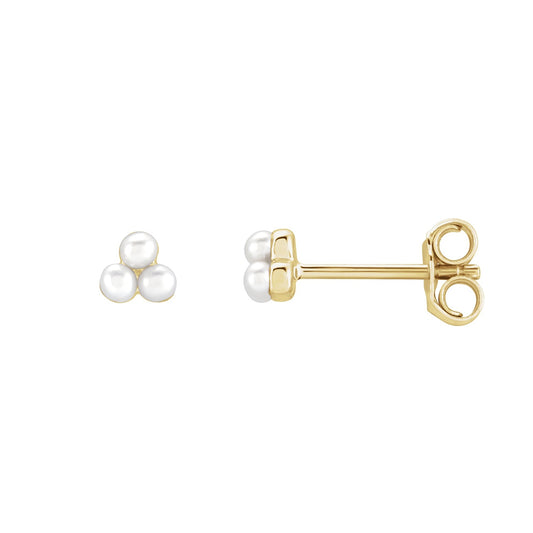 Cultured Freshwater Pearl Cluster Earrings in 14K Yellow Gold