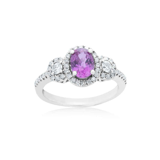Pink Sapphire and 1/2 ct. tw. Diamond Fashion Ring in 14K White Gold