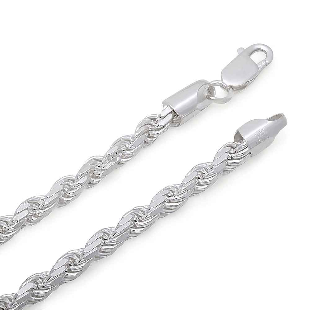 6.5mm 24-inch Rhodium Plated Sterling Silver Rope Chain front view