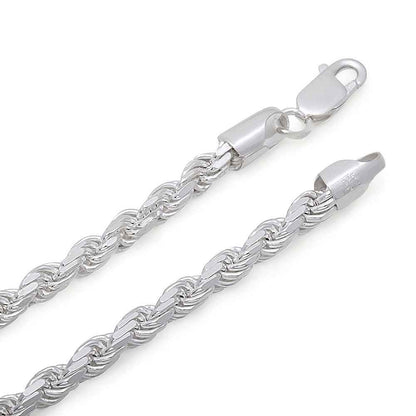 6.5mm 24-inch Rhodium Plated Sterling Silver Rope Chain front view