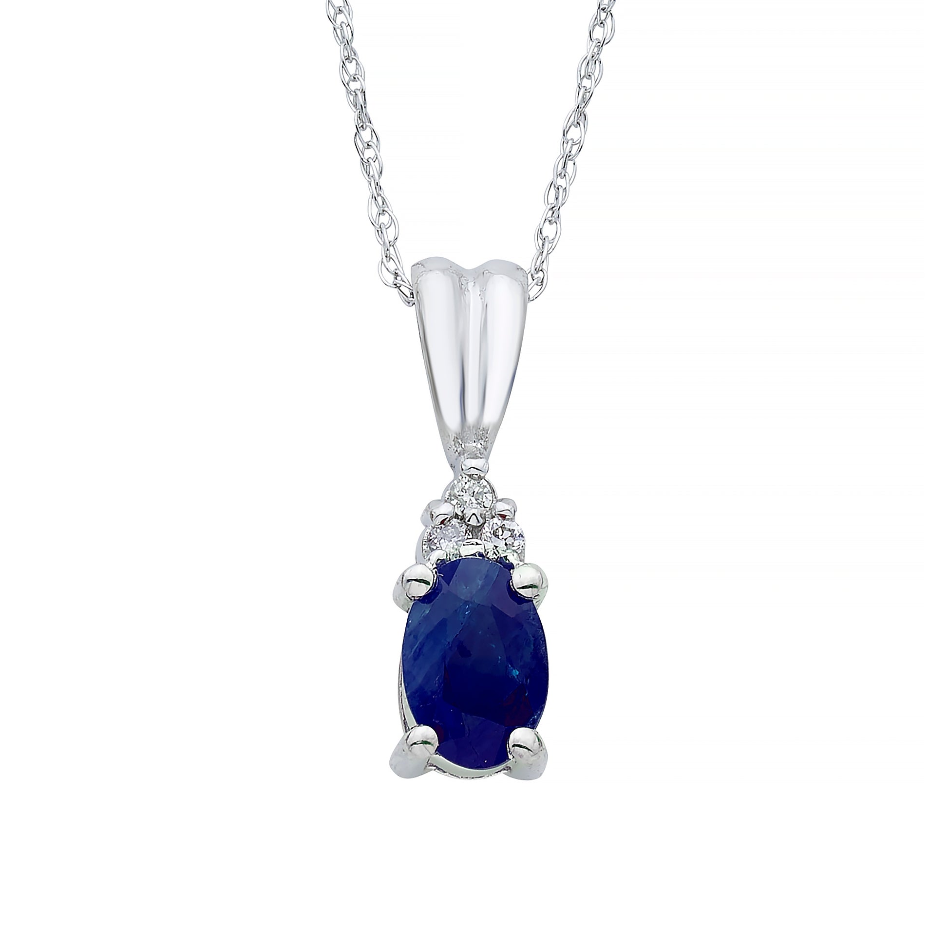 Genuine Oval Shaped Sapphire and .03 ct. tw. Diamond Pendant in 10K White Gold