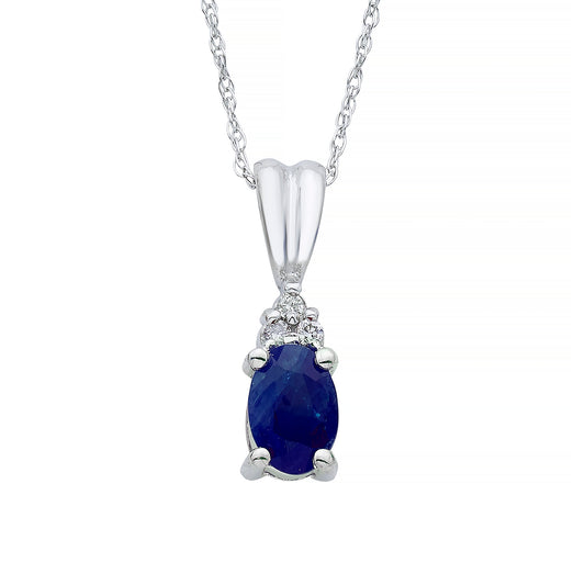 Genuine Oval Shaped Sapphire and .03 ct. tw. Diamond Pendant in 10K White Gold