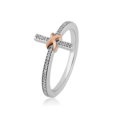 Infinite Love Diamond Accent Infinity Cross Ring in Sterling Silver and 10K Pink Gold front view