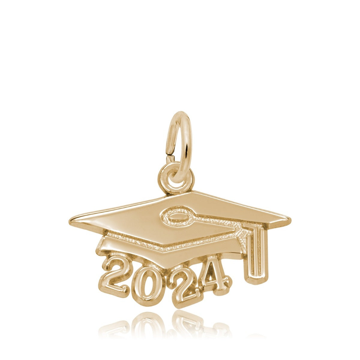 Large Grad Cap 2024 Charm in 14K Yellow Gold