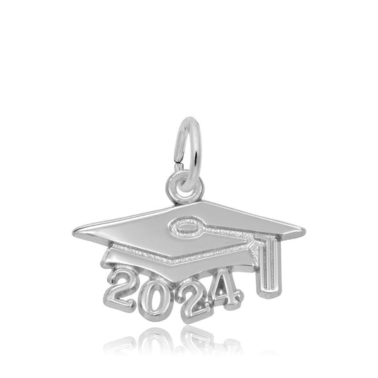 Large Grad Cap 2024 Charm in Sterling Silver
