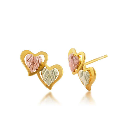 Black Hills Gold Pink & Green Leaf Double Heart Earrings - G 30550