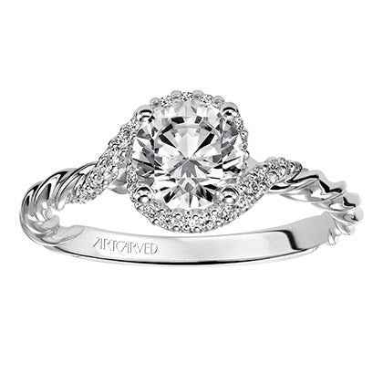 Artcarved Contemporary 1/7 ct. tw. Halo Diamond Semi-Mount Engagement Ring with Twisted Band Design in 14k White Gold