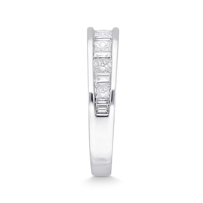 Kallati 1 ct. tw. Princess Cut & Baguette Diamond Channel Set Ring in 14K White Gold front view