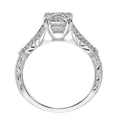 Artcarved Vintage 1/7 ct. tw. Diamond Semi-Mount Engagement Ring with Milgrain Detailed Band in 14K White Gold front view