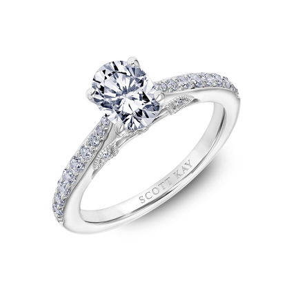 Scott Kay Heaven's Gates 1/3 ct. tw. Diamond Semi-Mount Engagement Ring with Tapered Diamond Design in 14K White Gold