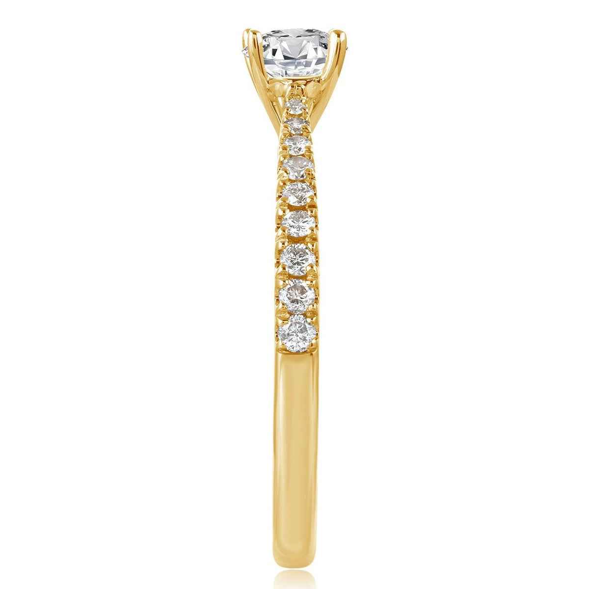 Timeless Collection 1/2 ct. Roun Brilliant Engagement Ring with 1/4 ct. Diamond Band in 14K Yellow Gold close-up detail