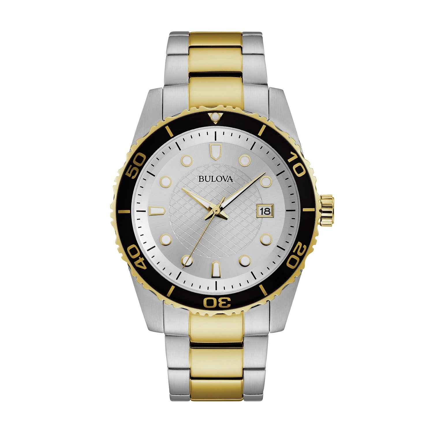 Bulova Dress Collection Men's Silver Dial Watch with Black Top Ring in Two-Tone Stainless Steel