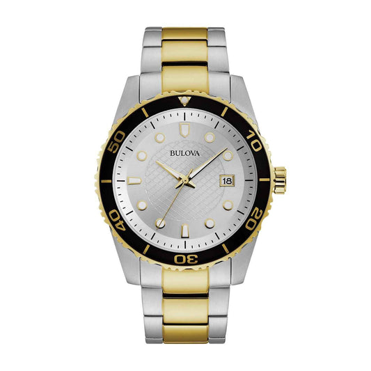 Bulova Dress Collection Men's Silver Dial Watch with Black Top Ring in Two-Tone Stainless Steel