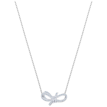 Swarovski Lifelong Bow Collection White Crystal Bow Necklace in Silver Rhodium Plating close-up detail