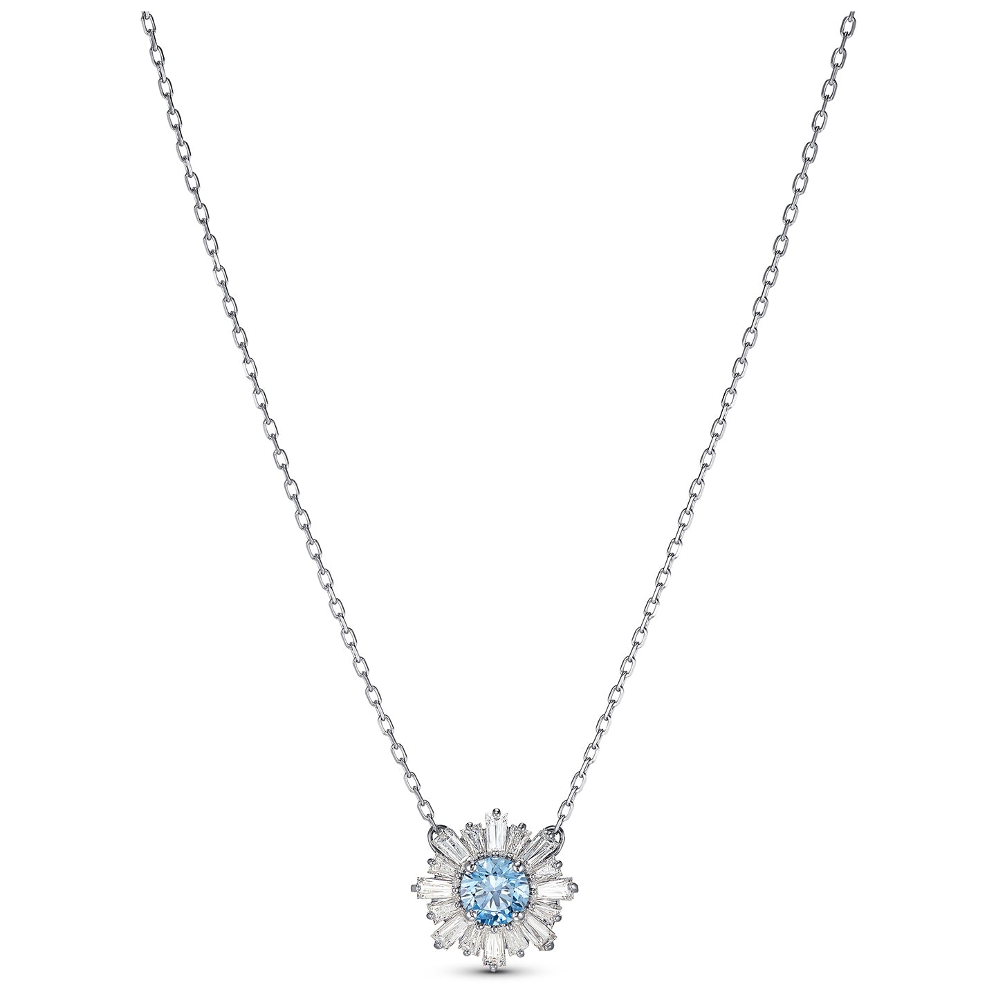 Swarovski Sunshine Blue Crystal Flower Pendant in Silver Rhodium Plating