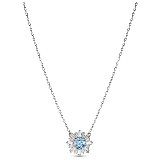 Swarovski Sunshine Blue Crystal Flower Pendant in Silver Rhodium Plating