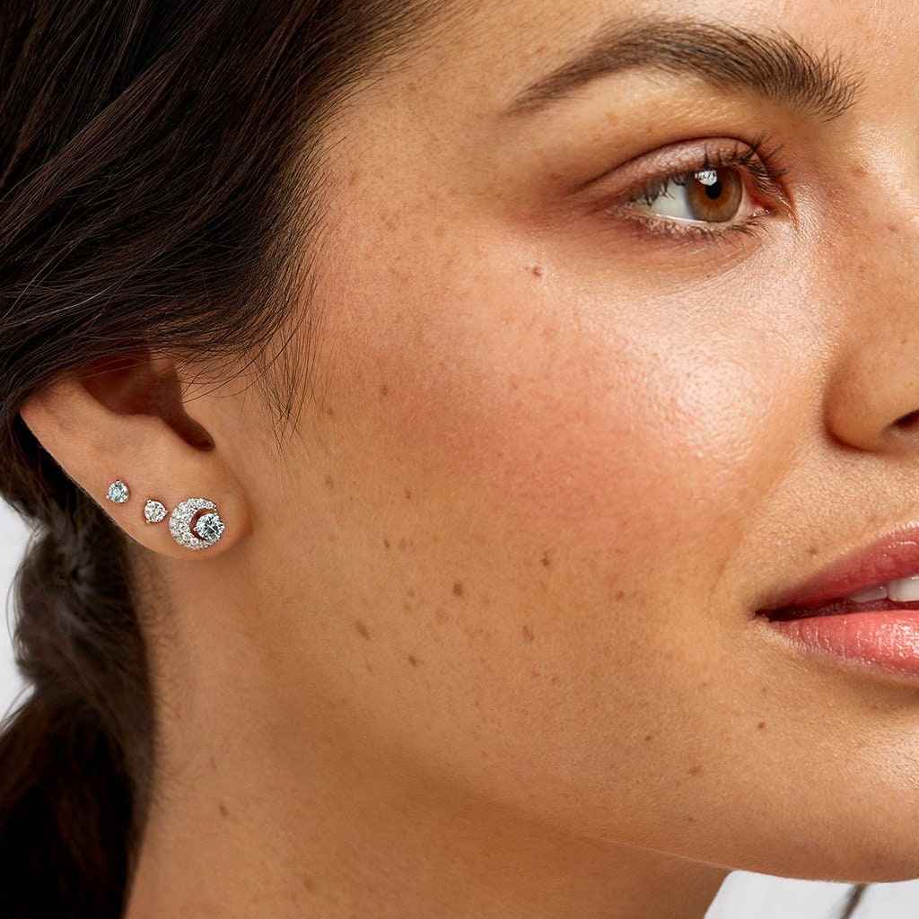 Lightbox Lab-Grown Diamond 1ct. tw. Blue and White Fashion Earrings in 10KT White Gold front view