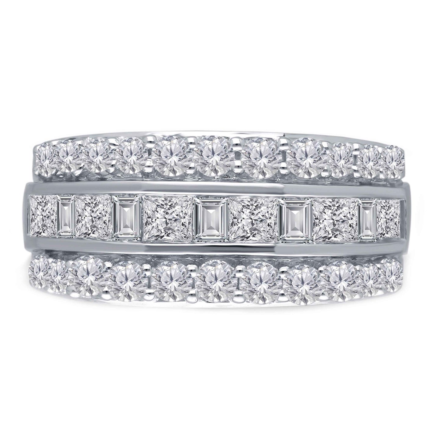 Kallati 2 ct. tw. Princess Cut, Baguette & Round Diamond Multirow Ring in 14K White Gold