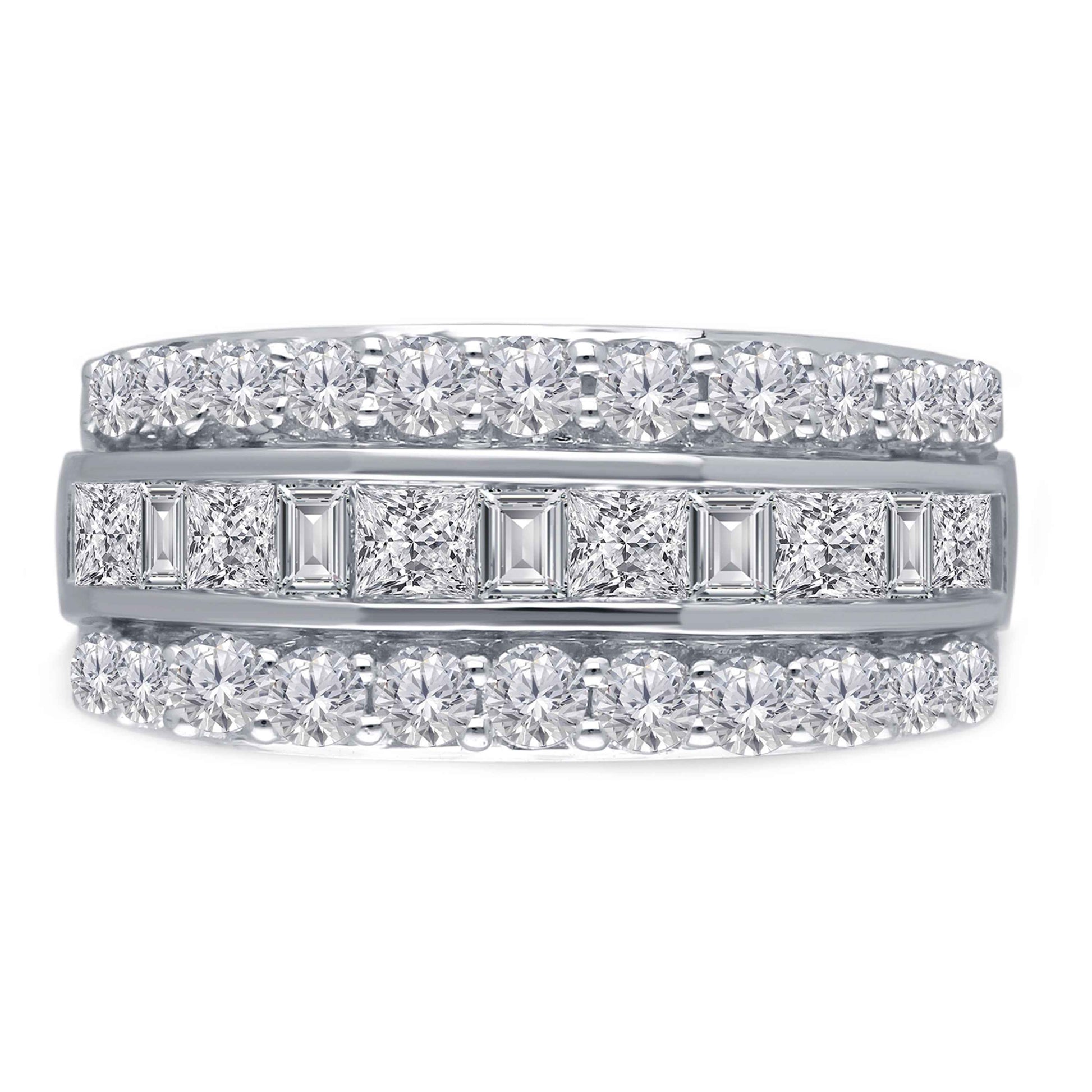 Kallati 2 ct. tw. Princess Cut, Baguette & Round Diamond Multirow Ring in 14K White Gold
