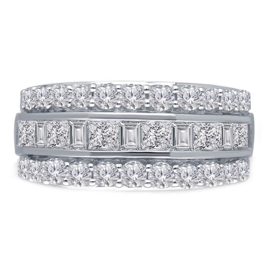 Kallati 2 ct. tw. Princess Cut, Baguette & Round Diamond Multirow Ring in 14K White Gold