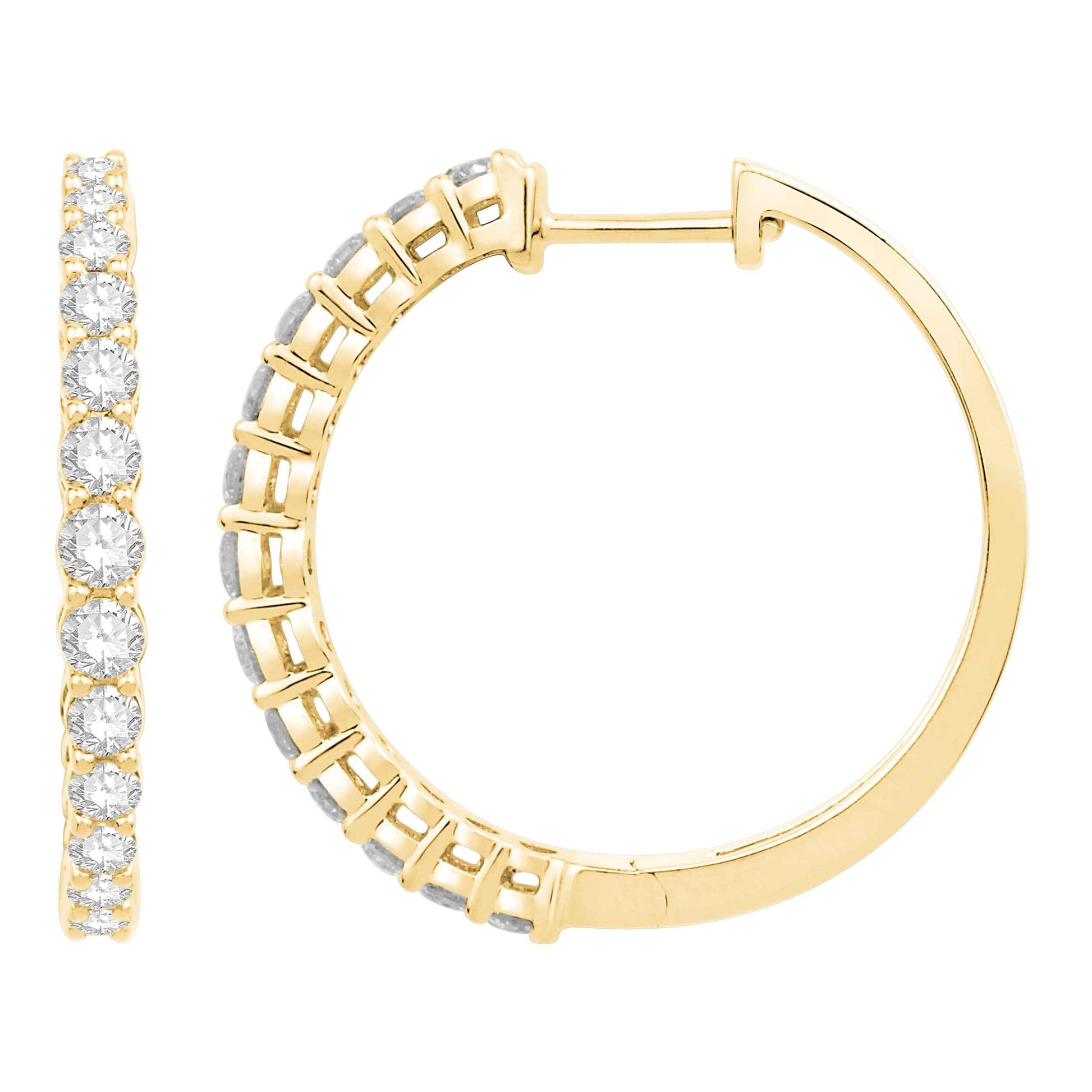 1 ct. tw. Round Brilliant Prong-Set Diamond Hoop Earrings in 14K Yellow Gold