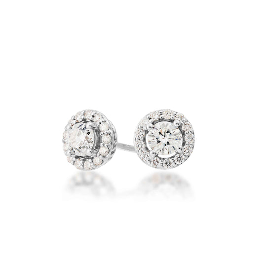 1/2 ct. tw. Round Brilliant Diamond Halo Earrings in 10K White Gold
