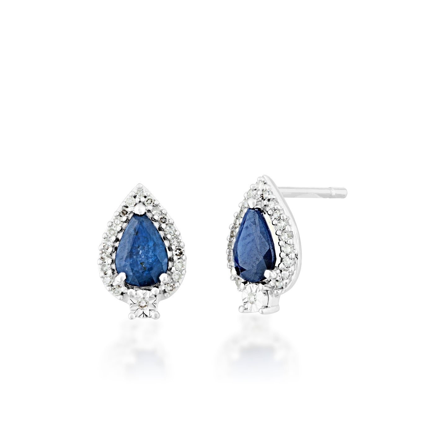 Genuine Pear Shaped Blue Sapphire with 1/10 ct. tw. Diamond Halo Earrings in 10K White Gold
