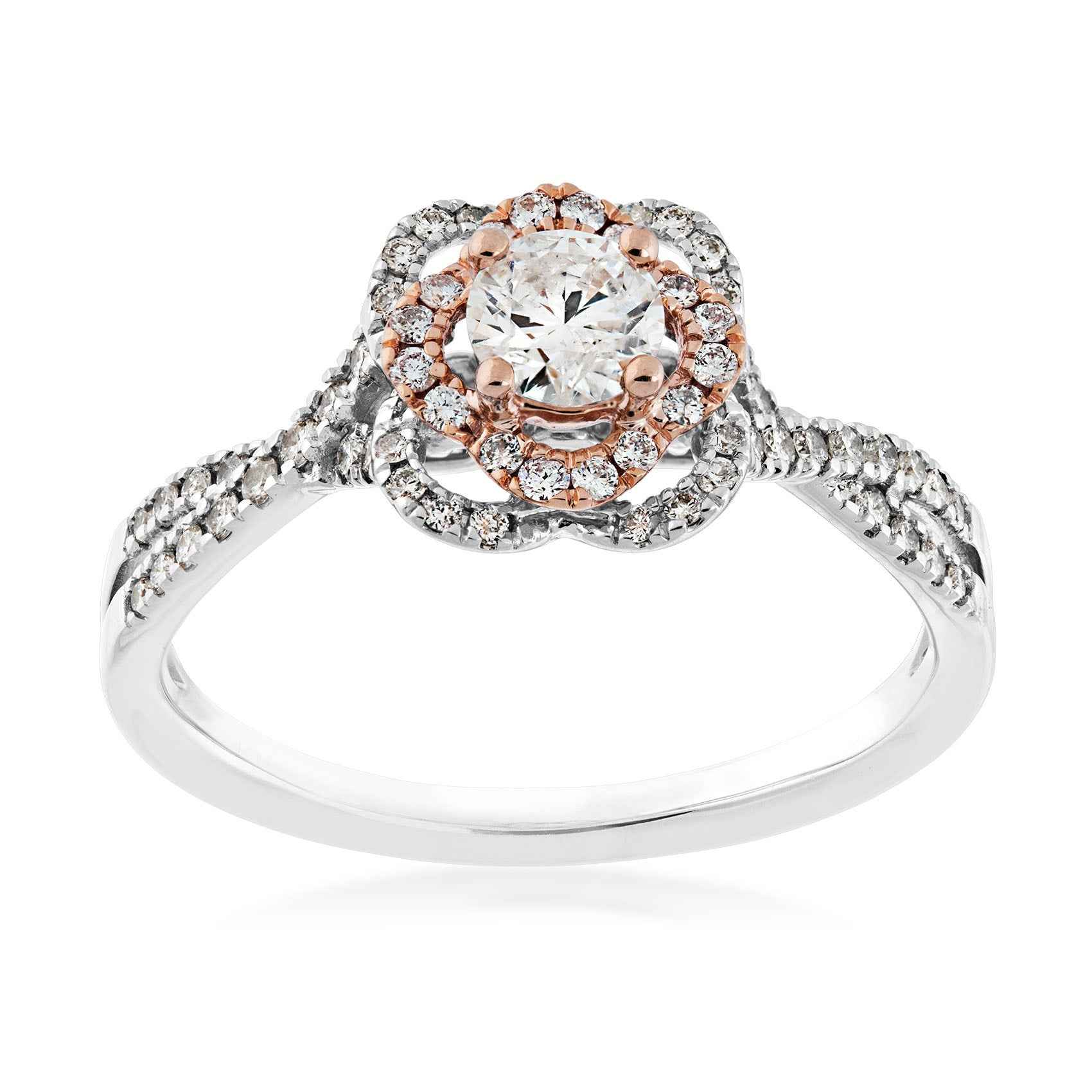Natural 2/3 ct. tw. Round Brilliant Diamond Twist Engagement Ring in 14K White & Pink Gold