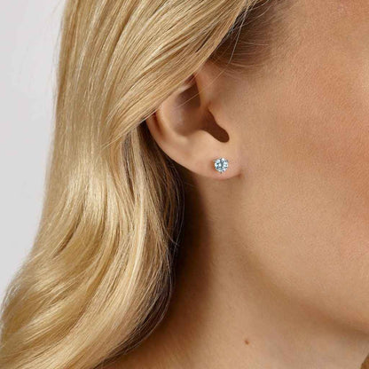 Lightbox 1 ct. tw. Lab-Grown Round Blue Diamond Solitaire Earrings in 10K White Gold front view