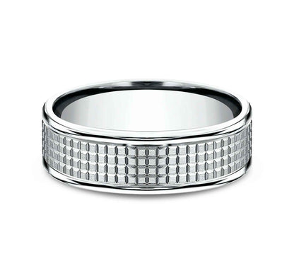 Benchmark Men's 7.0mm Crosshatch Designed Wedding Band in 10K White Gold