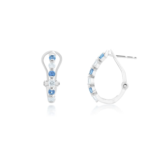 Yogo Round Sapphires and 3/8 ct. tw. Diamond Hoop Earrings in 10K white gold