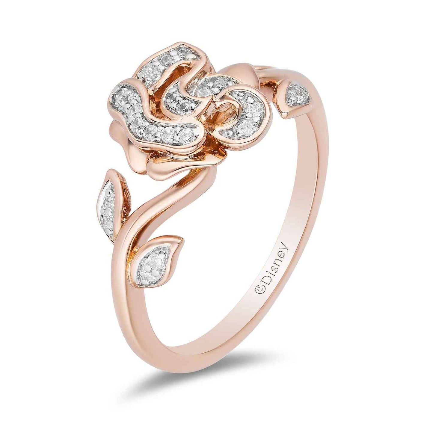 Enchanted Disney Belle 1/10 ct. tw. Diamond Rose Ring in 10K Pink Gold close-up detail