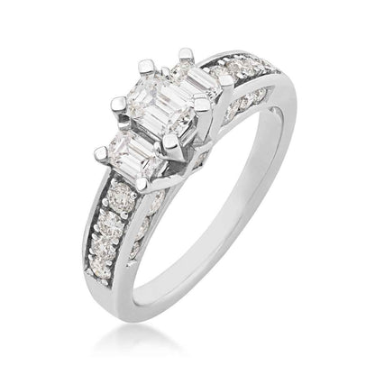 Timeless Collection 1-1/2ct. tw. Emerald Cut Diamond 3-Stone Engagement Ring with Prong-Set Diamond Sides in 14K front view