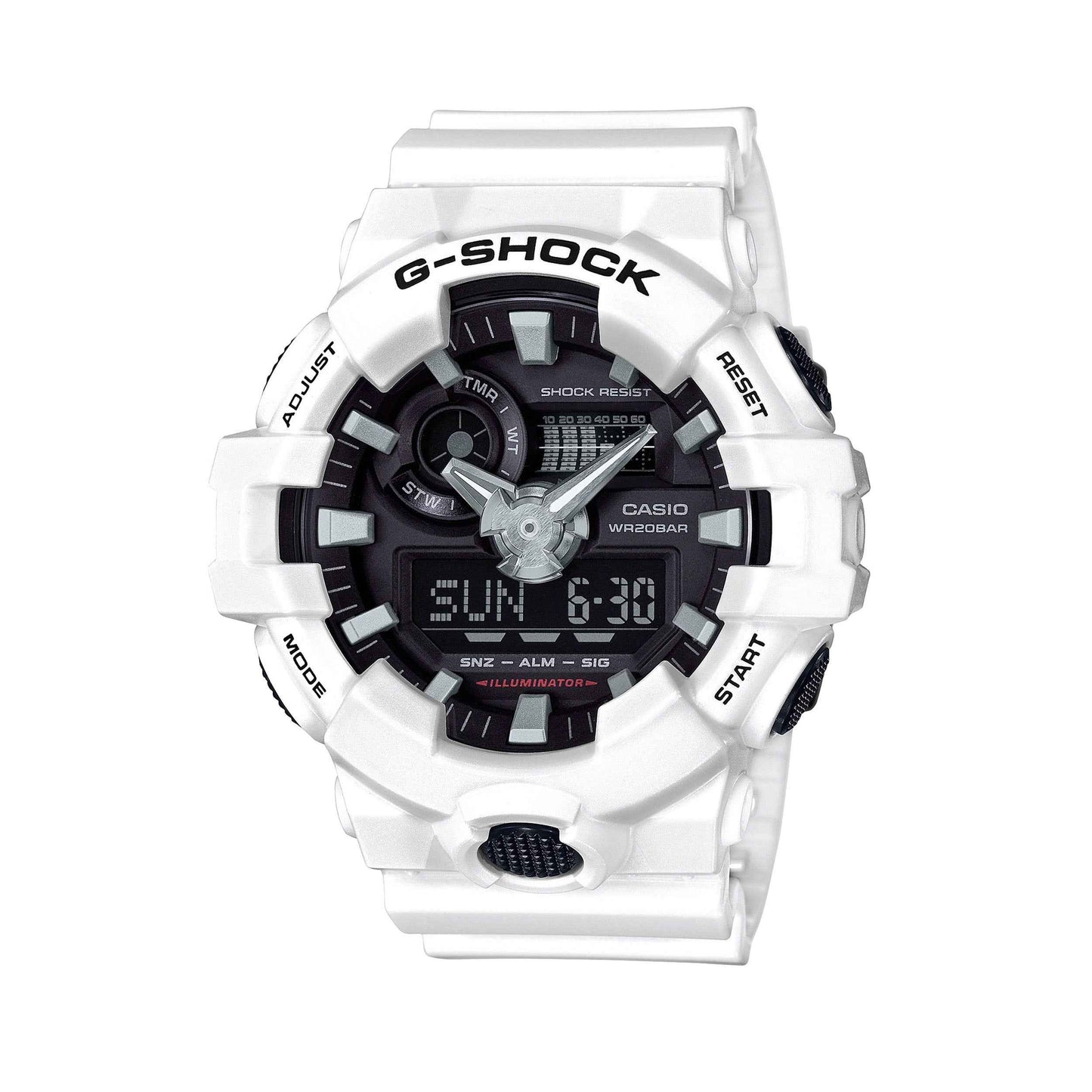 G-Shock Men's Multi-Functional Watch with White Resin Band and Black Dial