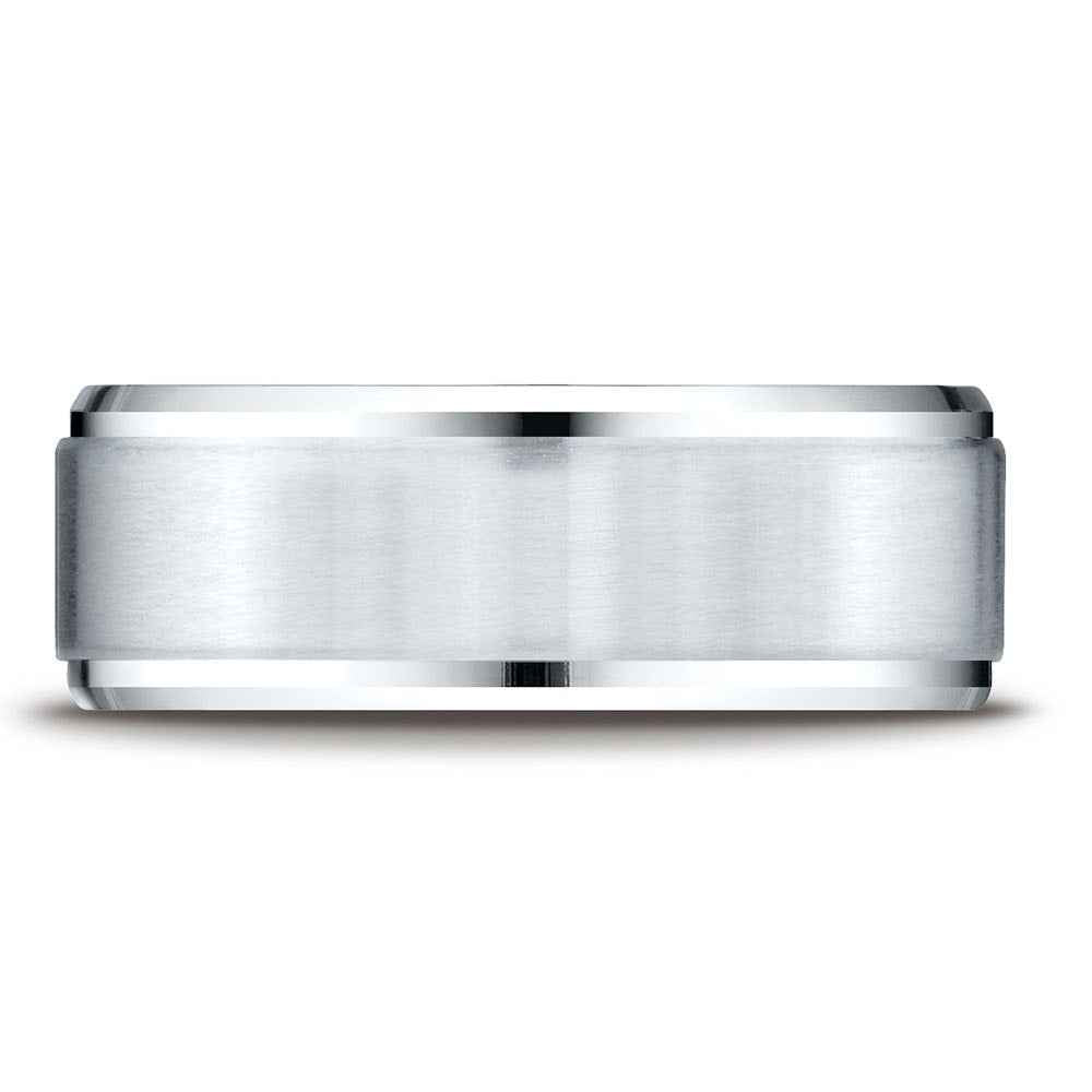 Benchmark 8mm Brushed Finish Mens Wedding Ring in White Gold