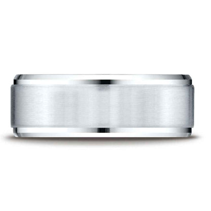 Benchmark 8mm Brushed Finish Mens Wedding Ring in White Gold