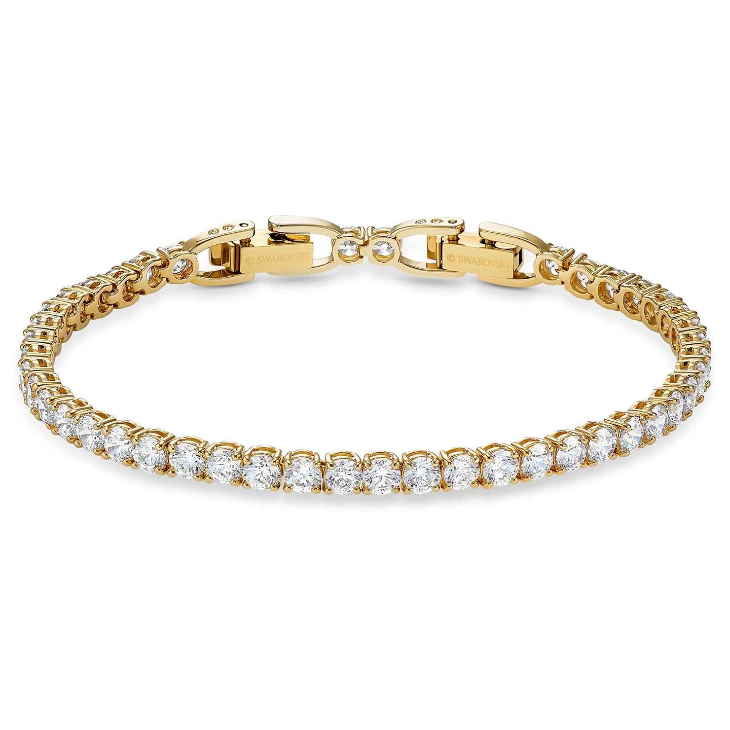 Swarovski Tennis Deluxe Bracelet - Round Cut, White, Yellow Gold-Tone Plated