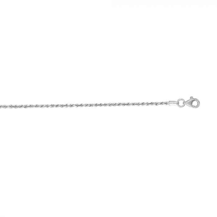 1.5mm 20-inch Solid Diamond Cut Rope Chain 10K White Gold front view